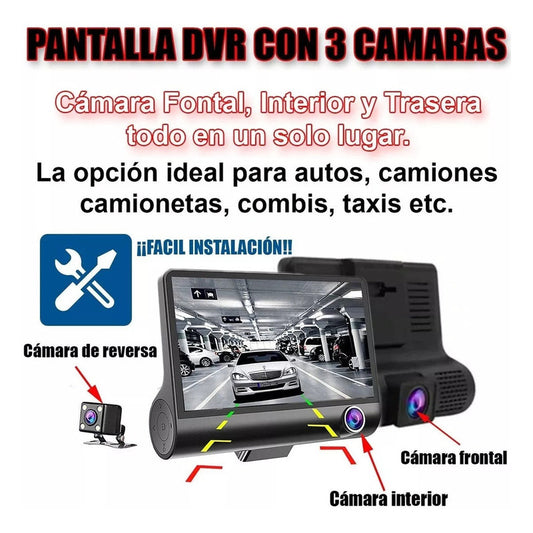 Pantalla Con 3 Camaras Grabadoras Y Camara De Reversa