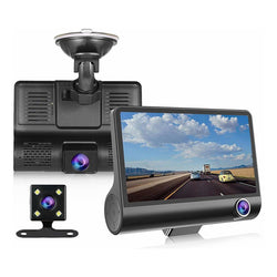 Dashcam 3 Cámaras Con Pantalla | Grabación Full Hd Y Cámara De Reversa