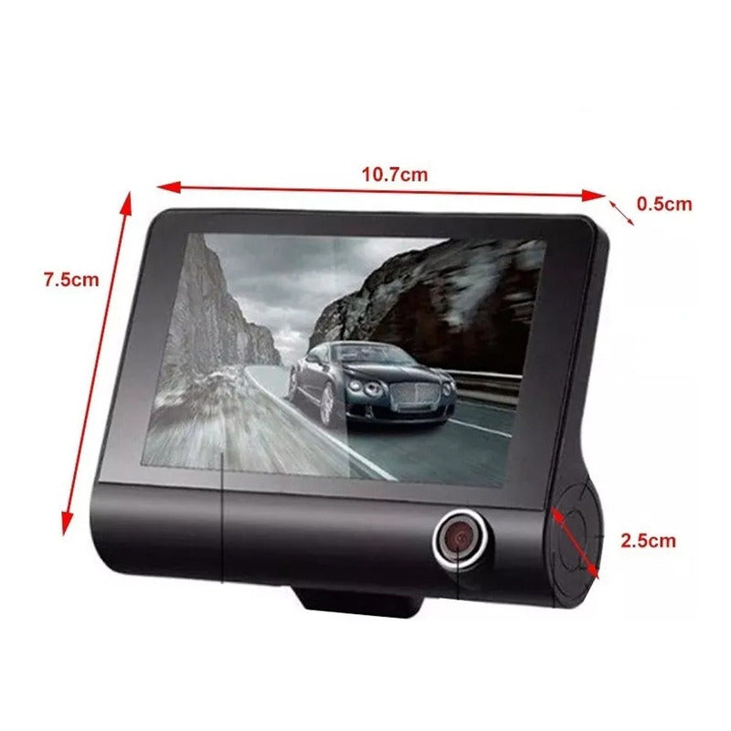 Dashcam 3 Cámaras Con Pantalla | Grabación Full Hd Y Cámara De Reversa