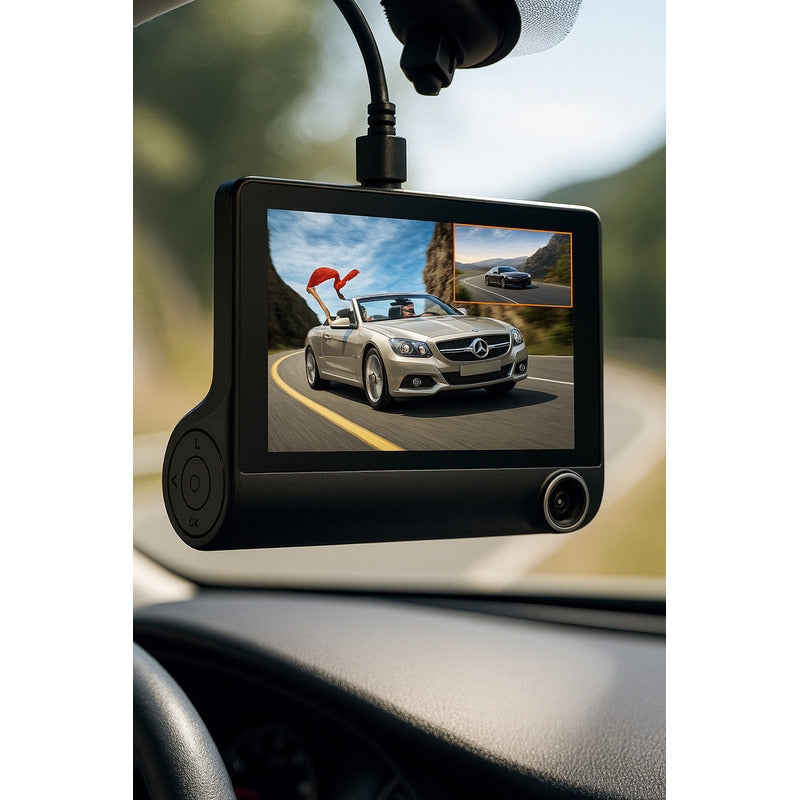 Dashcam 3 Cámaras Con Pantalla | Grabación Full Hd Y Cámara De Reversa
